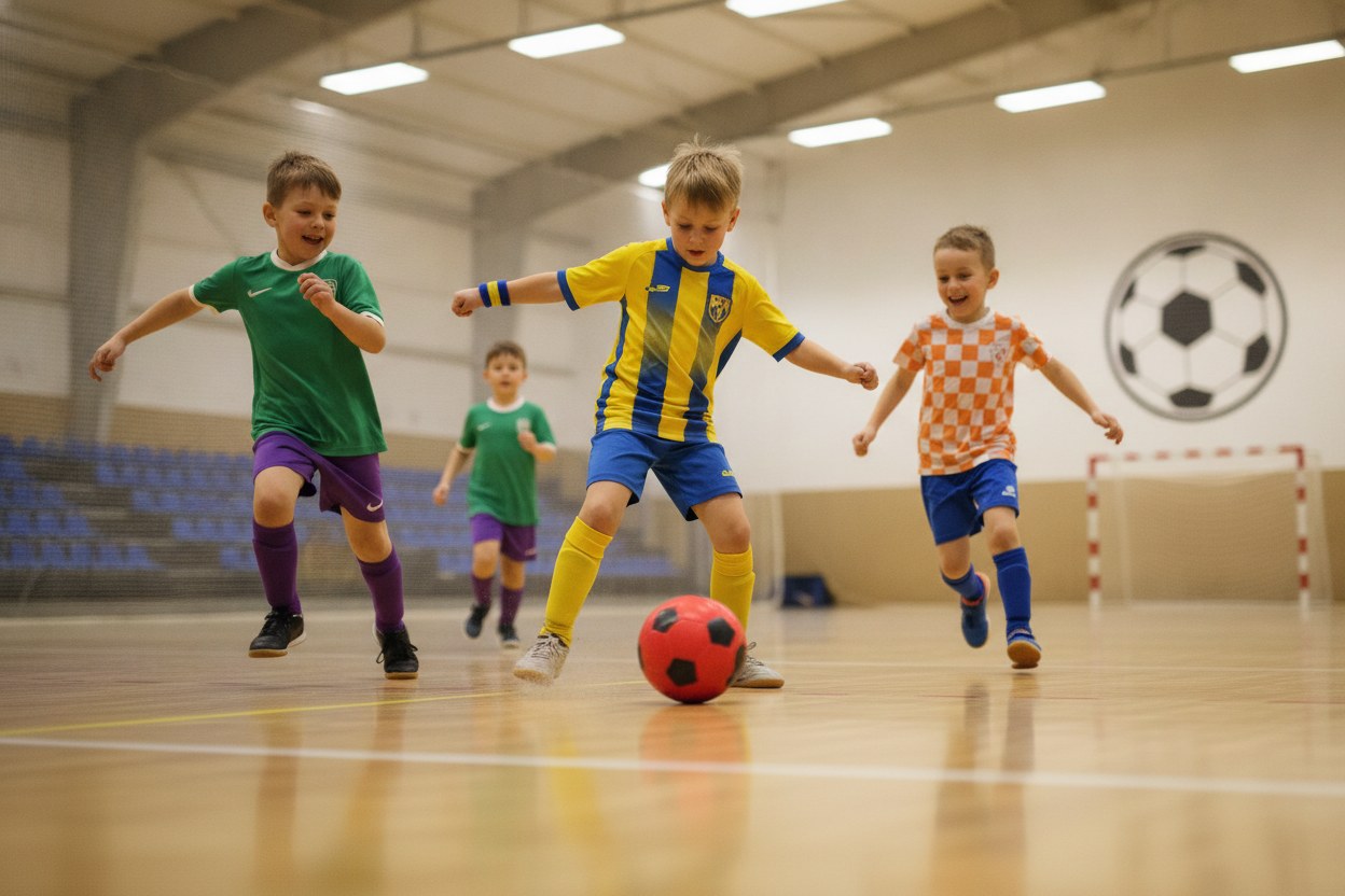 Genç futsal oyuncuları sahada